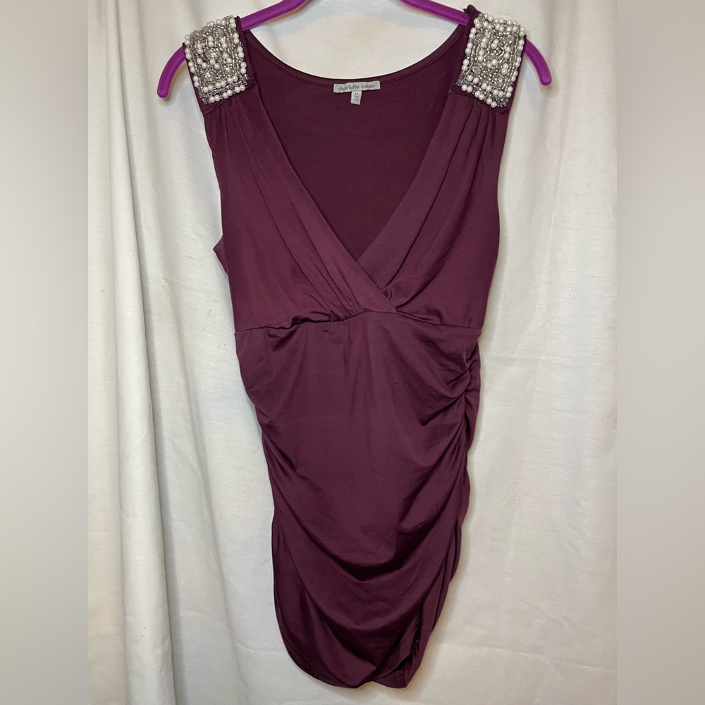 Charlotte Russe Burgundy Red Sleeveless Top w Beading on Shoulder Size M